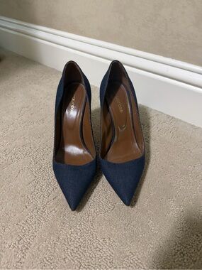 Sergio Rossi Navy Pointed-Toe Denim-Look Pumps